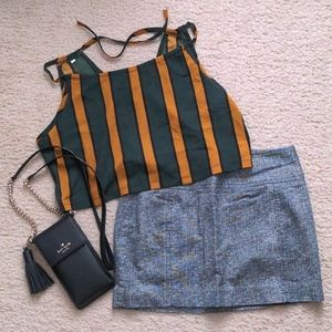 Stripes cropped top/ rusty orange and dark green